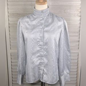 SHIRTS FOR HER (California) Vintage Striped Button Down Blouse Silver/Gray-11/12